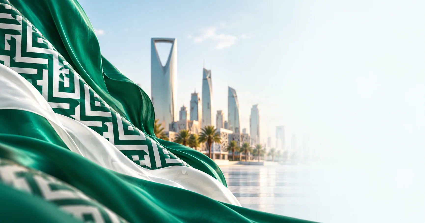العلم السعودي مع أفق الرياض — اليوم الوطني السعودي